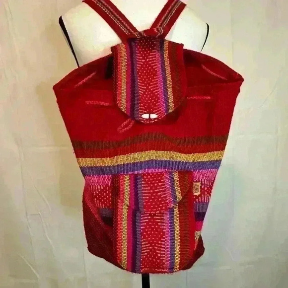 Pinzon Rasta Artesanias Woven Red Colorful Backpack - Baja Hippie/Boho Style‎ - Picture 1 of 6